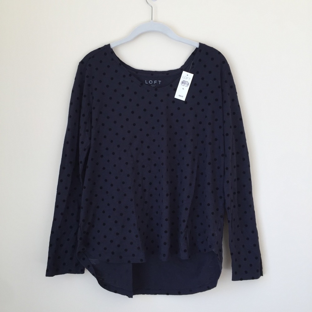 LOFT navy polka dot L/S tee